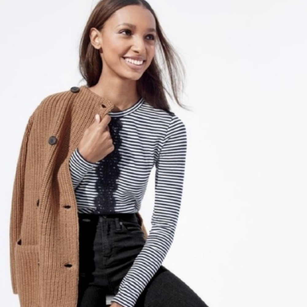 J.Crew stripe top with lace accents